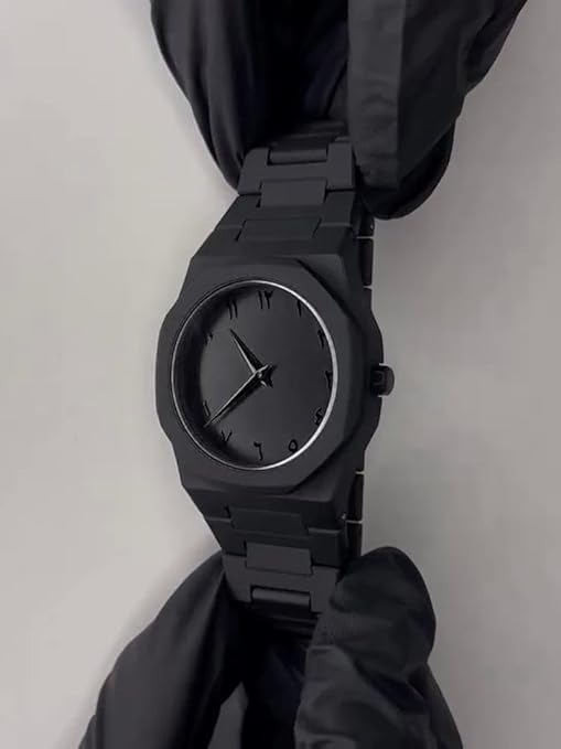 All-Black Men's Quartz Watch with Arabic Numerals